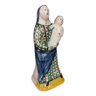 Vierge à l'Enfant fin XVIIIe début XIXe en faïence de Nevers Malicorne