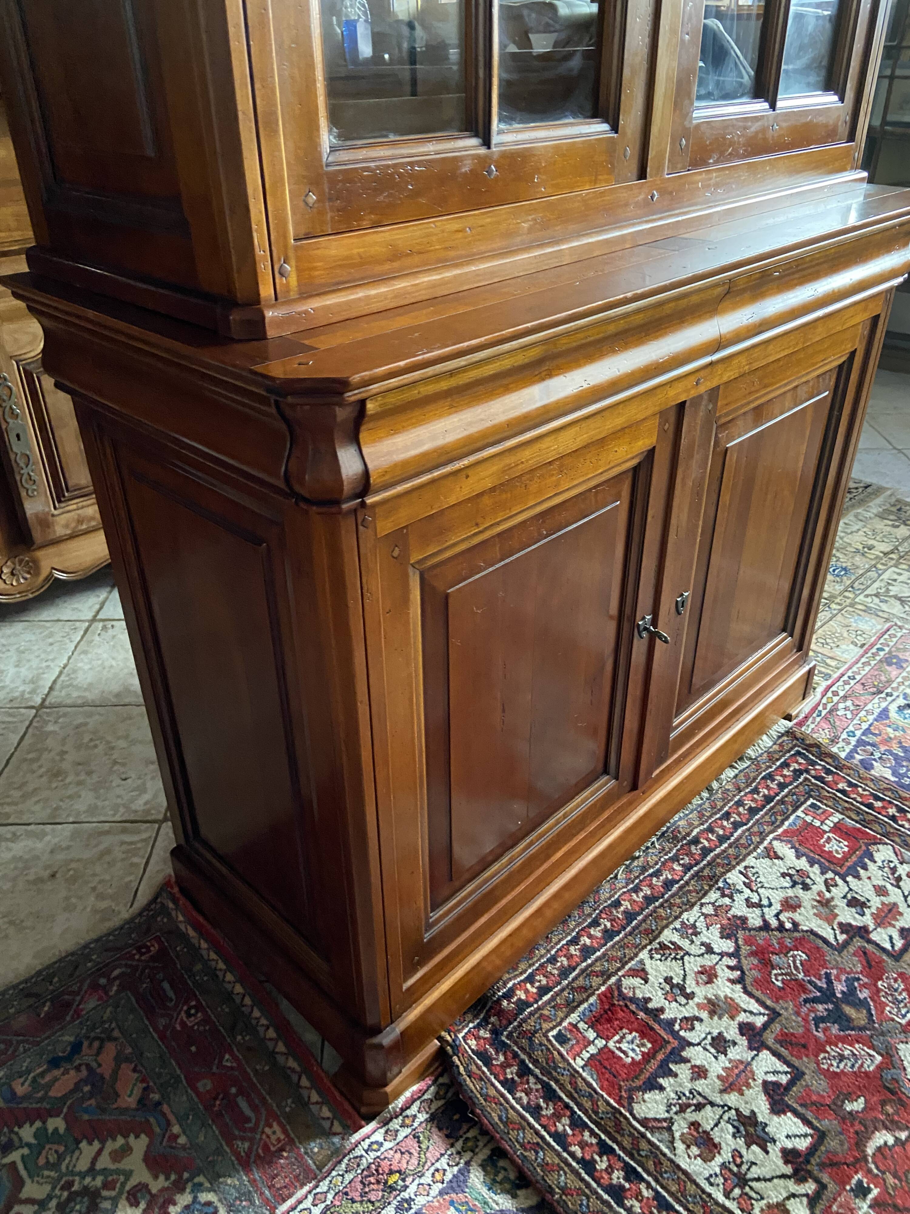 Library buffet two-body display cabinet solid cherry Louis-Philippe