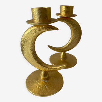 Pair of moon and gold candlesticks