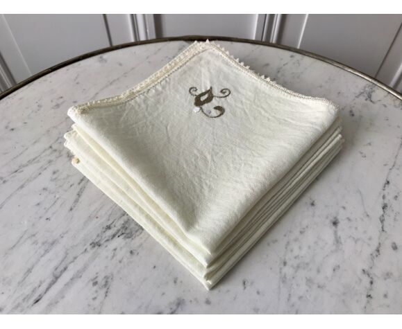 Set of 6 linen napkins embroidered 60s