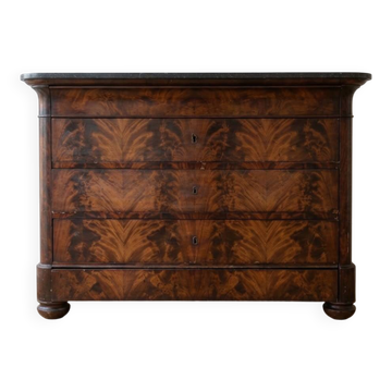 Commode Louis-Philippe ancienne en bois et marbre