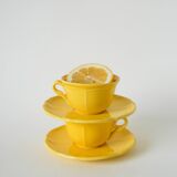 Set of 5 Badonviller lemon yellow cups and saucers, 1960