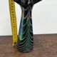 Vintage iridescent glass vase with ribbed design and ruffled neck, H 21 cm.