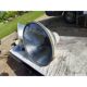 Pair of industrial pendant lights in aluminium and glass.