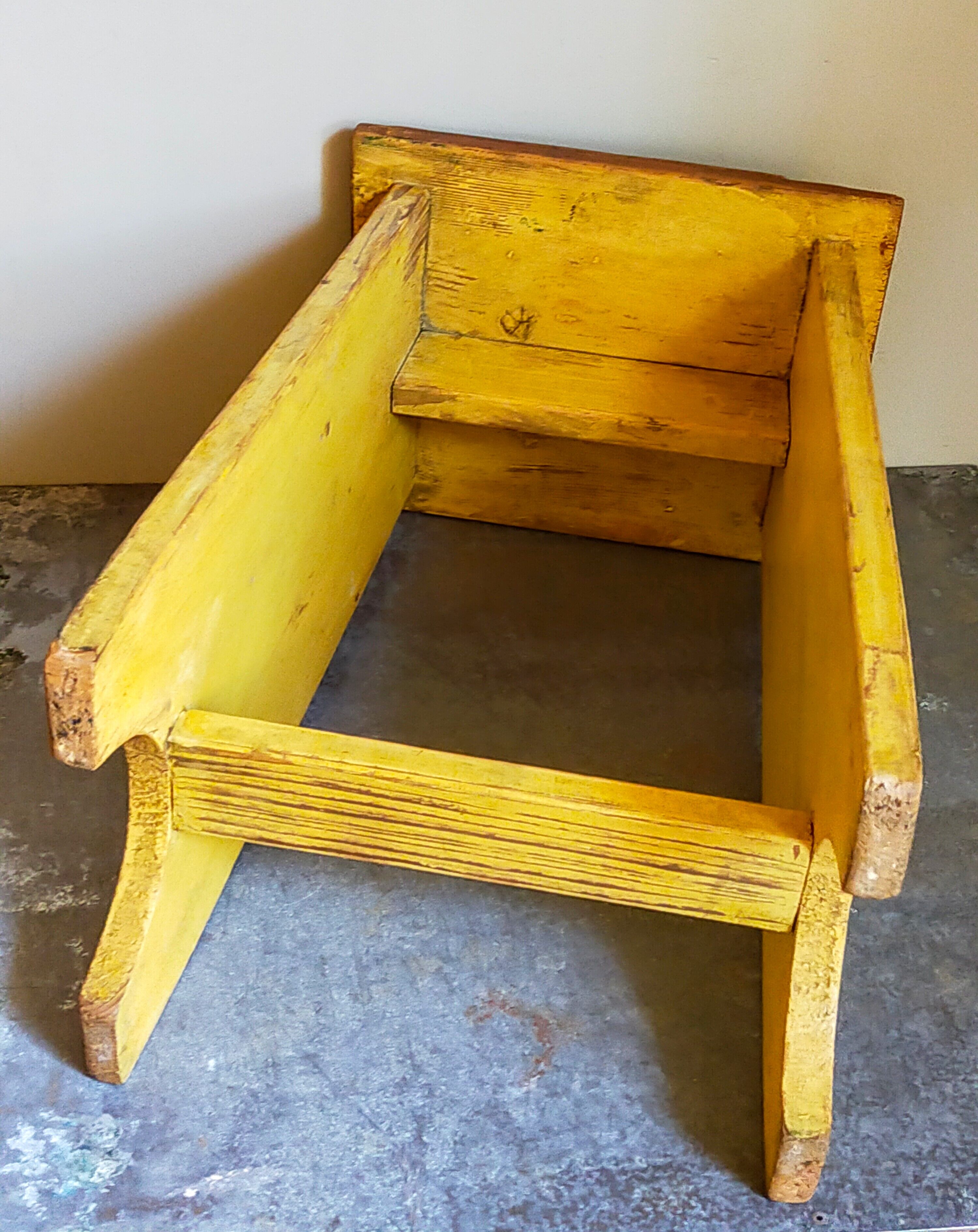 Art-populaire workshop stool in patinated painted wood