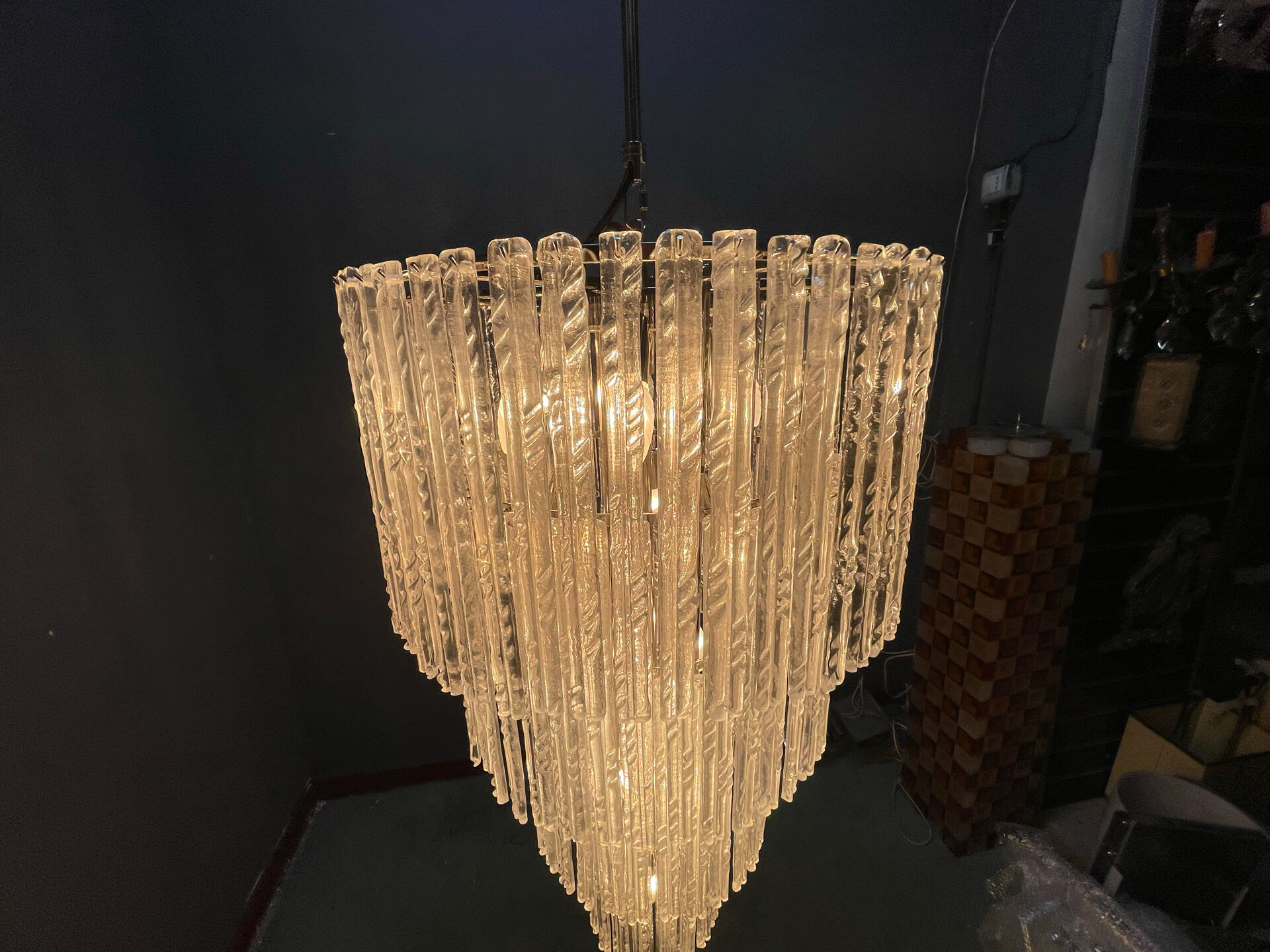 Extra Large Murano Glass Rod Chandelier, Italy, 1970s