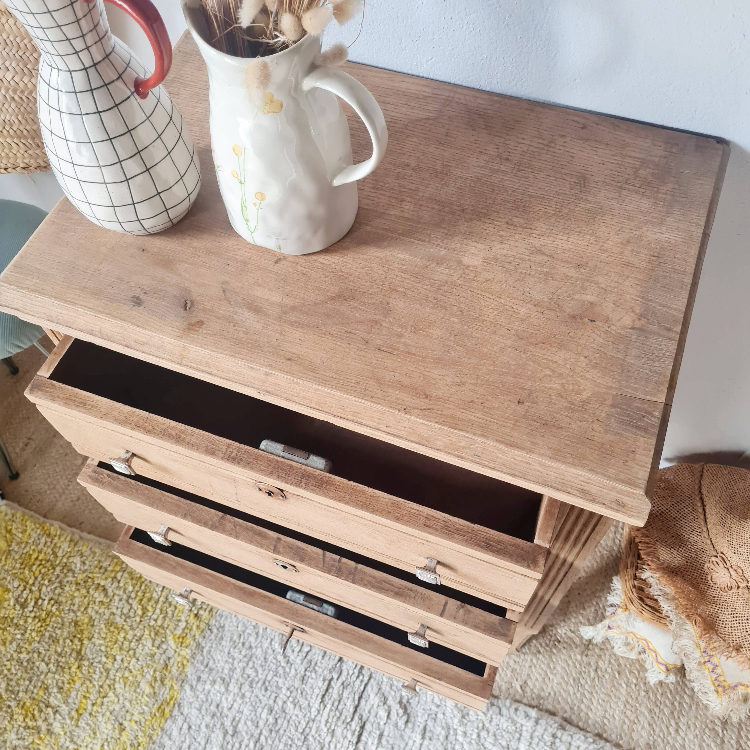 Petite commode 3 tiroirs bois brut- finition bois brut - 81 cm