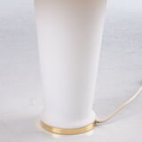 White glass table lamp with a pliche fabric shade, 70s.