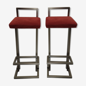 Paire de tabourets Belgochrom en acier brossé