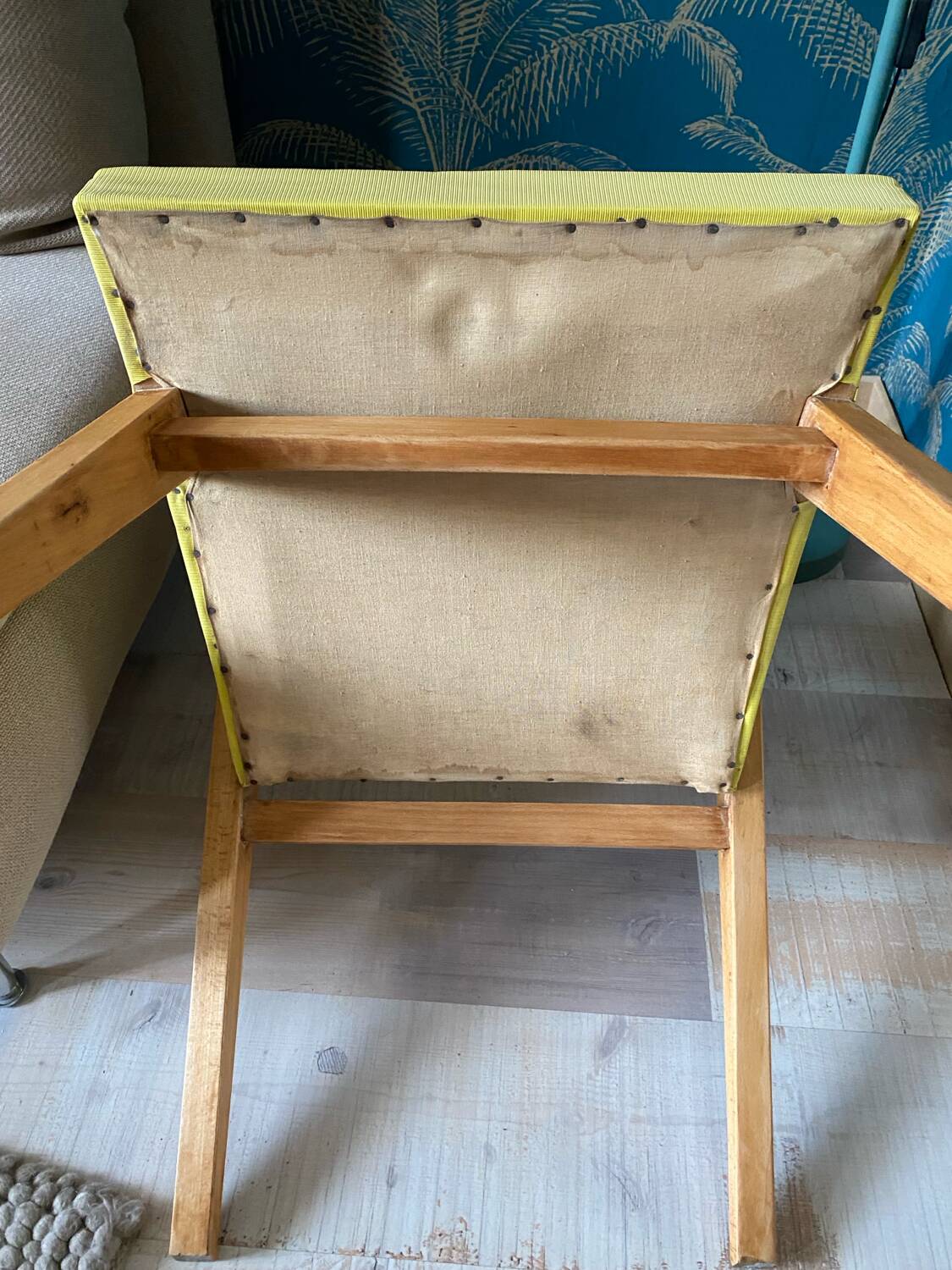 50s Yellow Skai Bridge Chair with Compass Legs