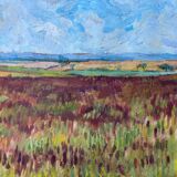 HST painting "Countryside landscape" Fields and valley in summer