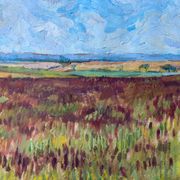 HST painting "Countryside landscape" Fields and valley in summer
