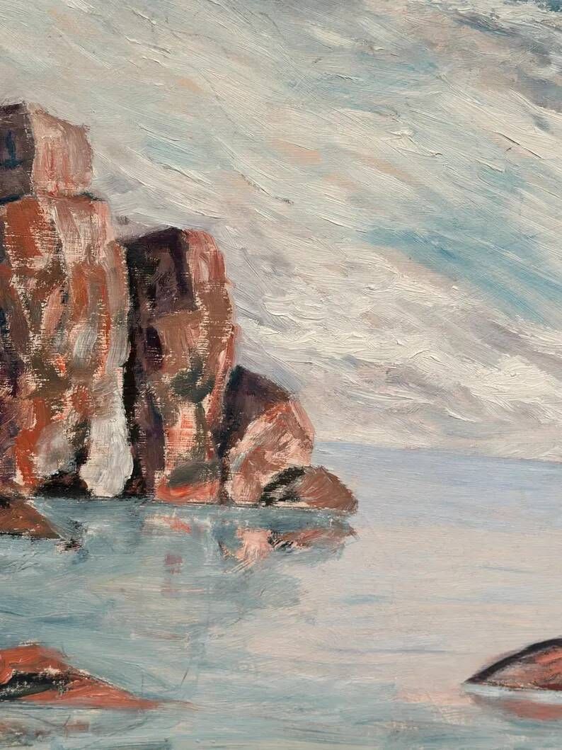 Original Large Swedish Oil on Panel – “Coastal Landscape” – Signed – Vintage & Framed