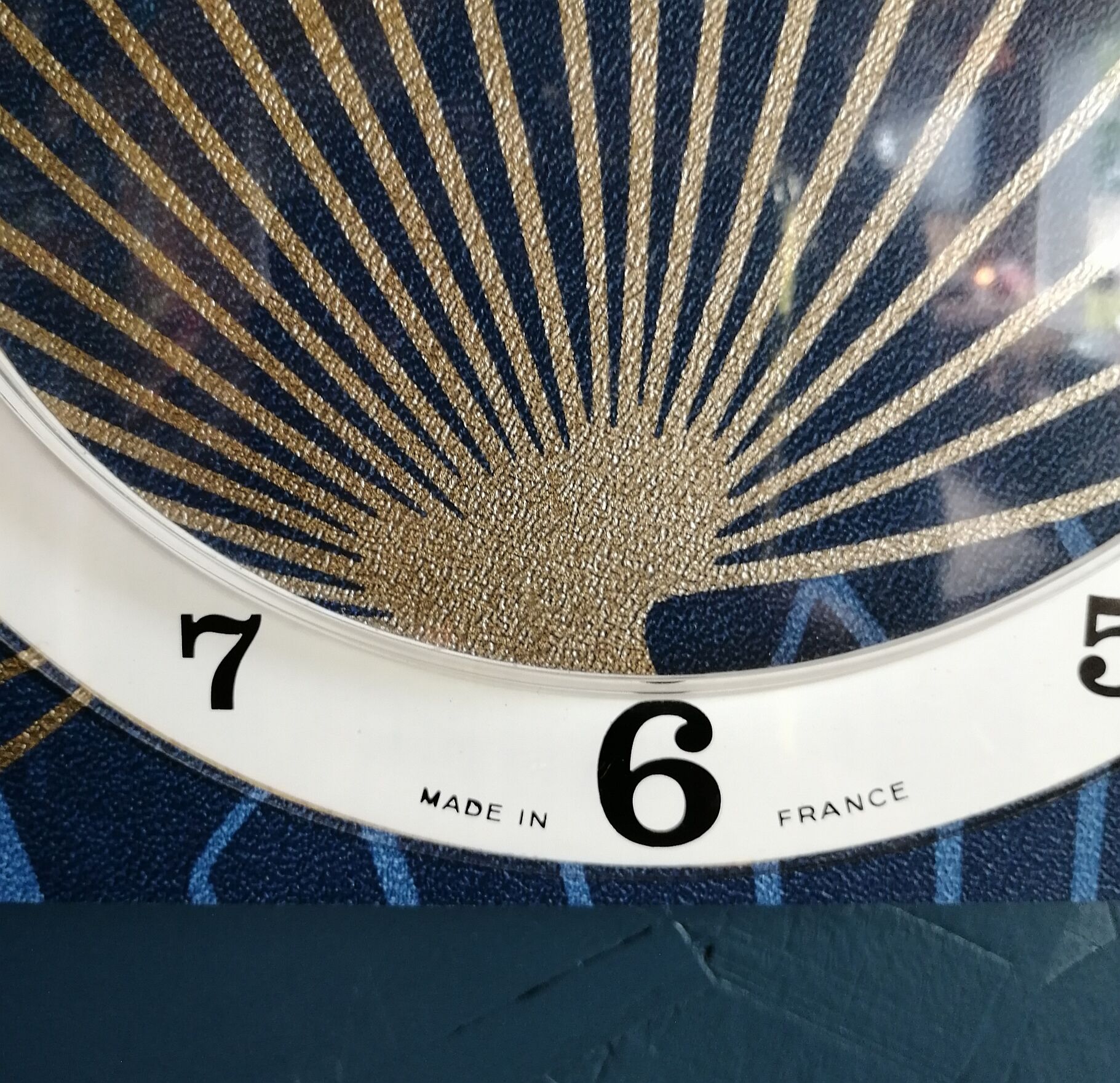 Vintage clock silent rectangular wall pendulum "golden blue vegetable"