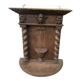 Neo-gothic style carved wooden wall stoup