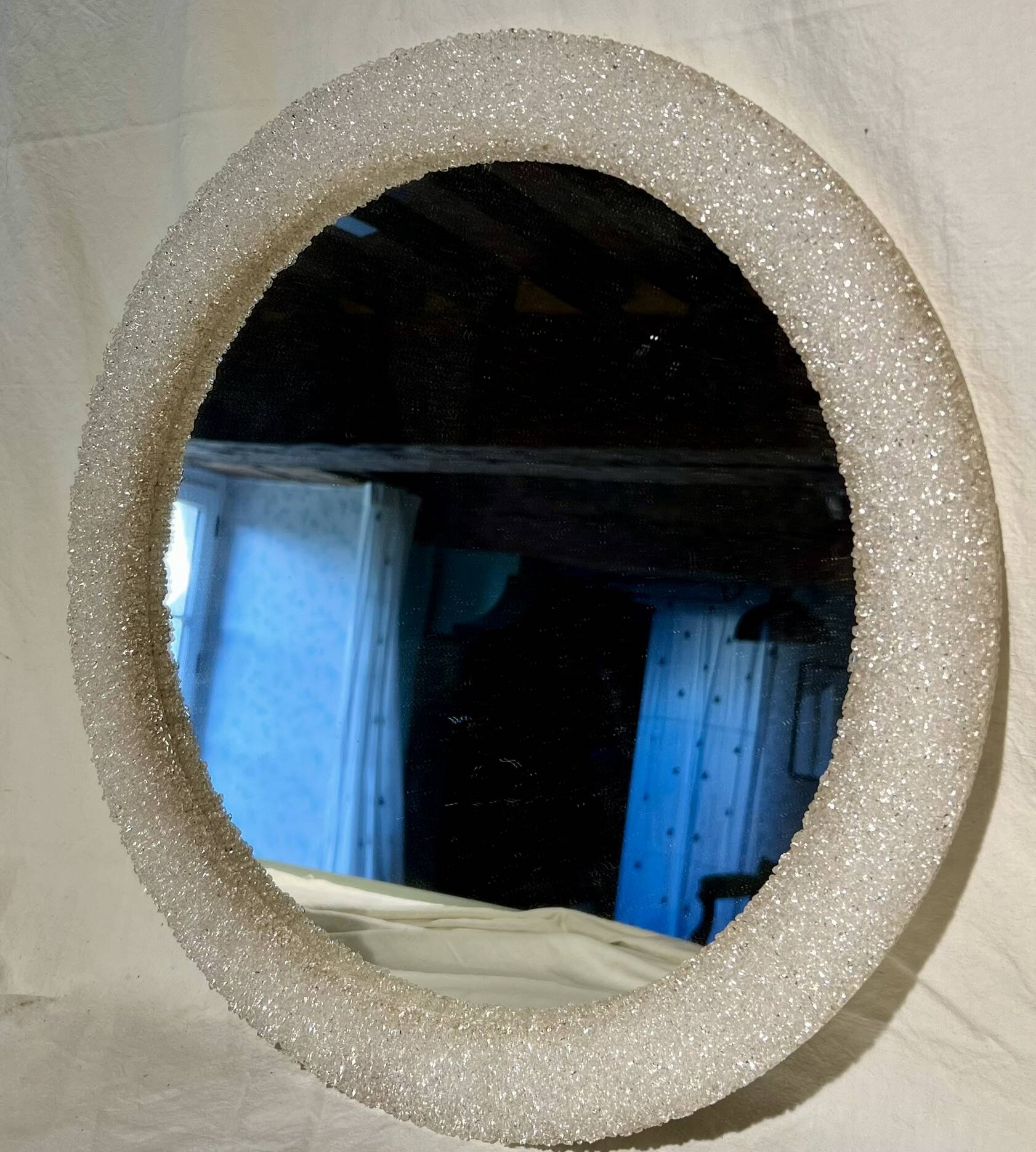 Round mirror in granite perspex, 1970s