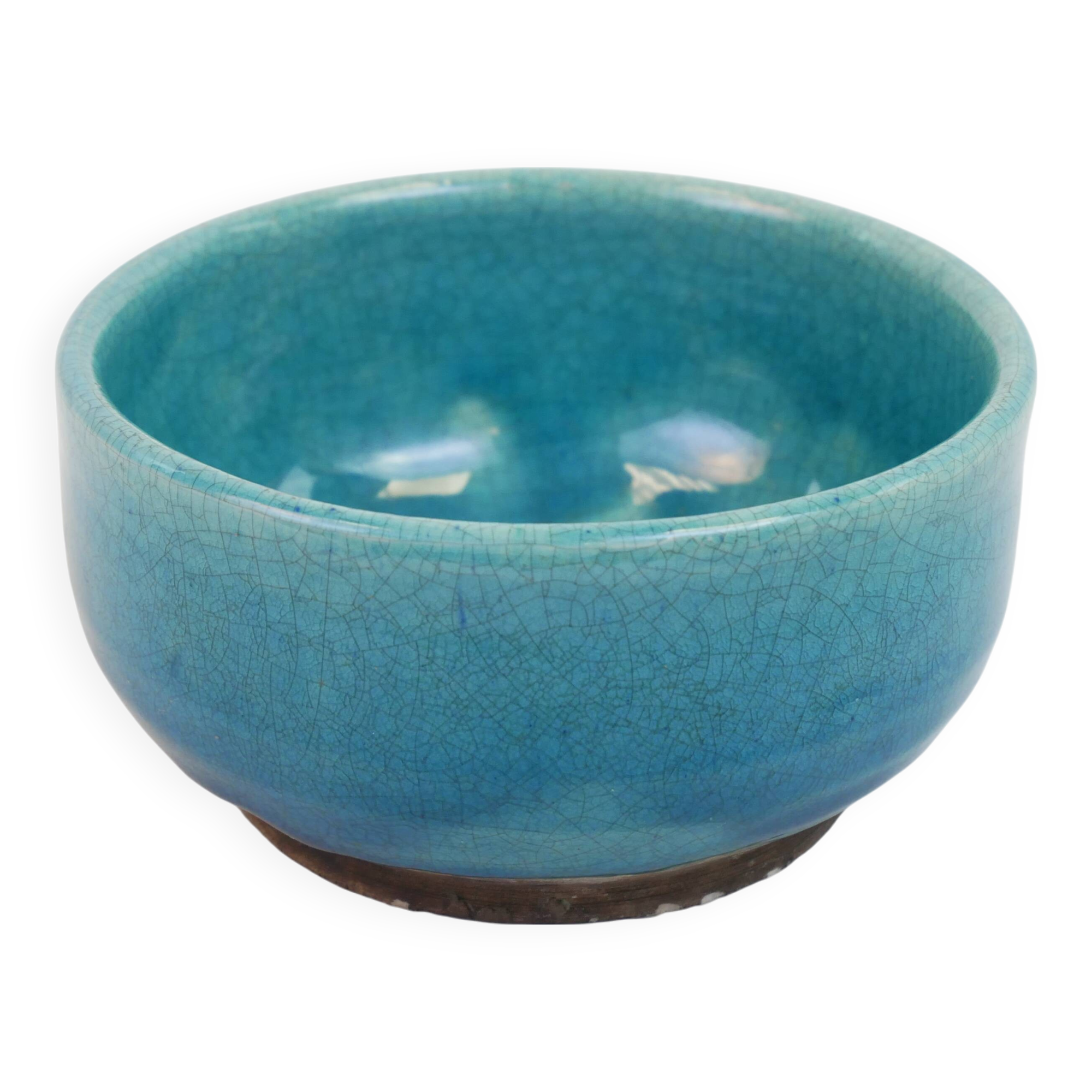 bol en céramique bleu à email craquelé