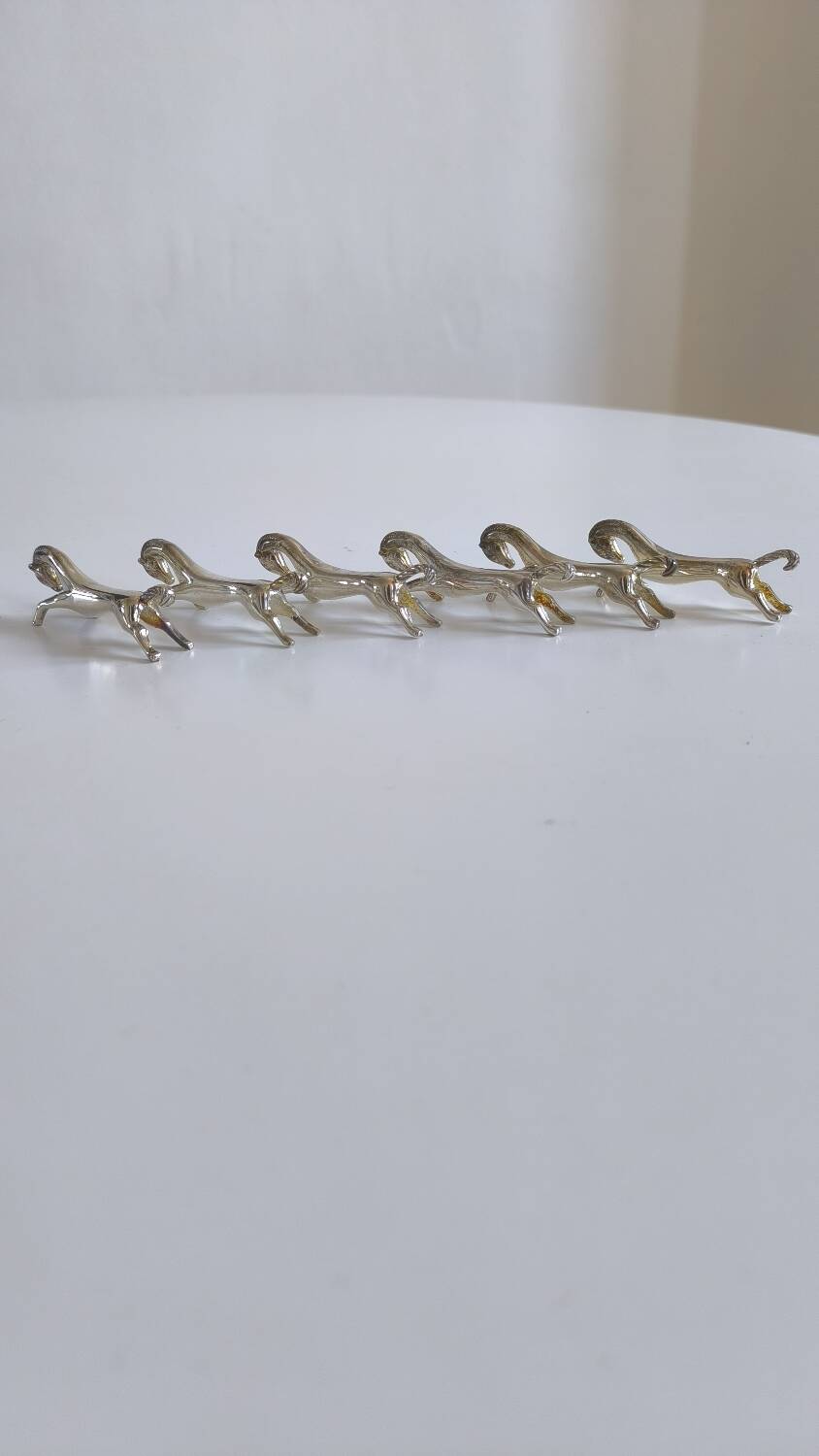 Set of 6 silver metal knife rests