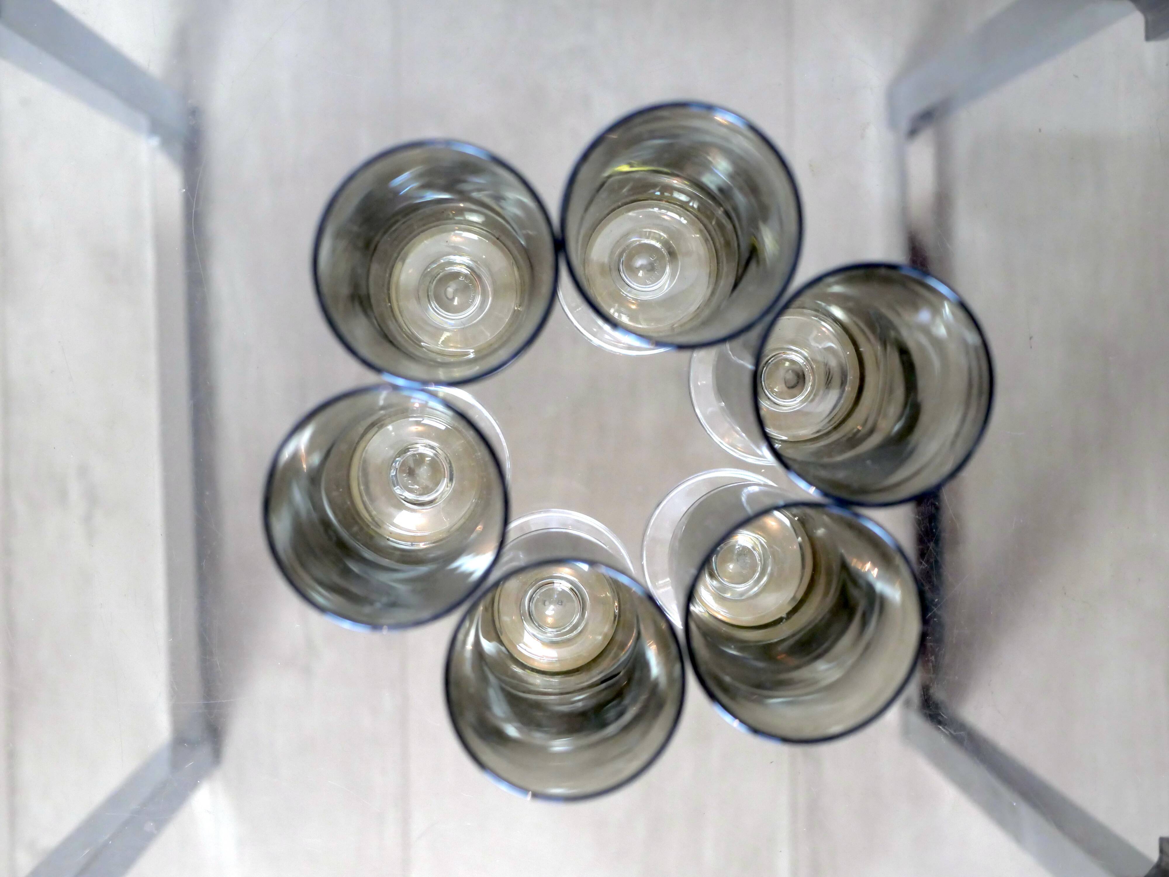 6 smoked glass champagne flutes 1970 - Luminarc