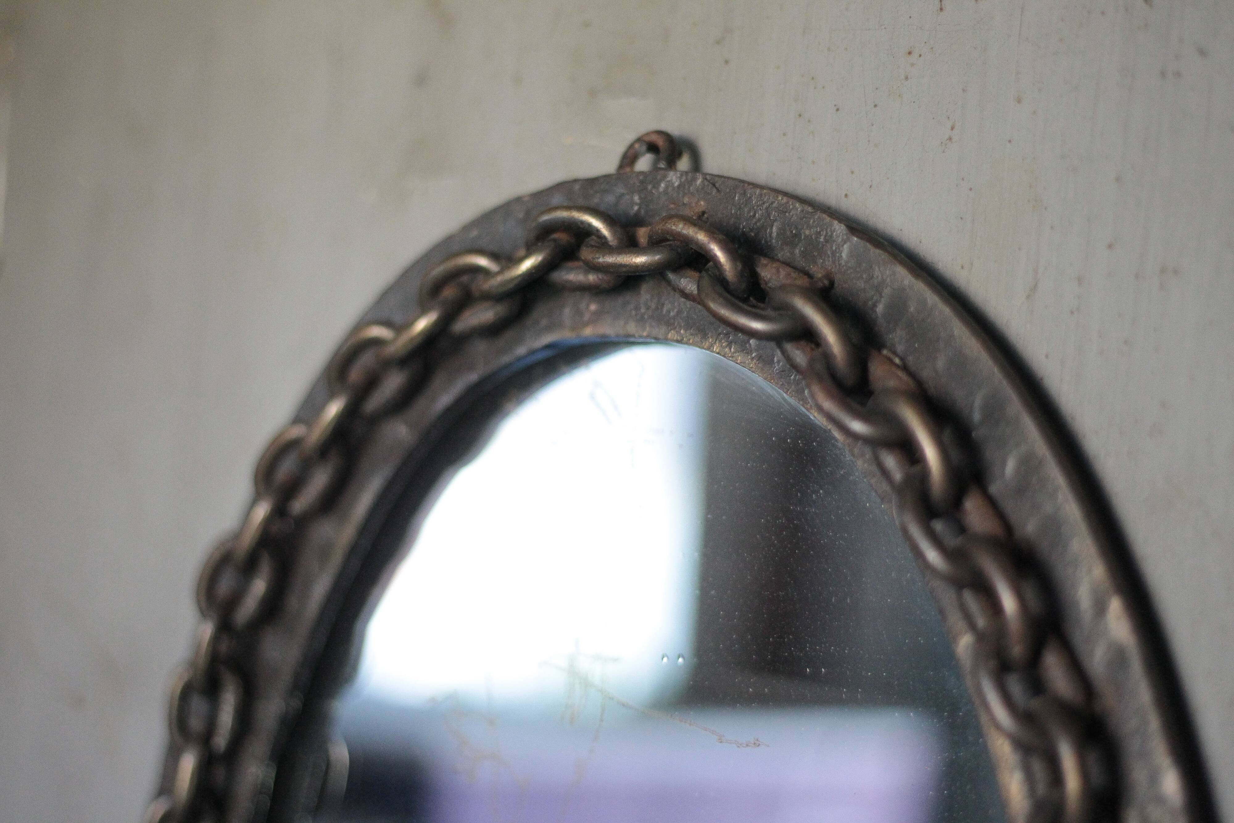 Vintage mirror, wall mirror, oval mirror, wrought iron mirror, brutalist