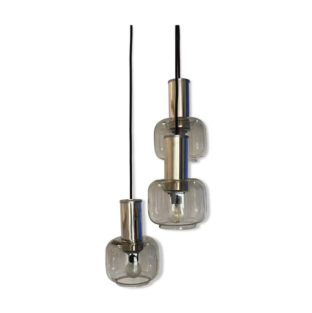 Vintage cascade pendant light with antique smoked glass globes