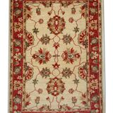 Traditional Cream Wool Rug, Small Red Floral Oriental Carpet 86x123 cm