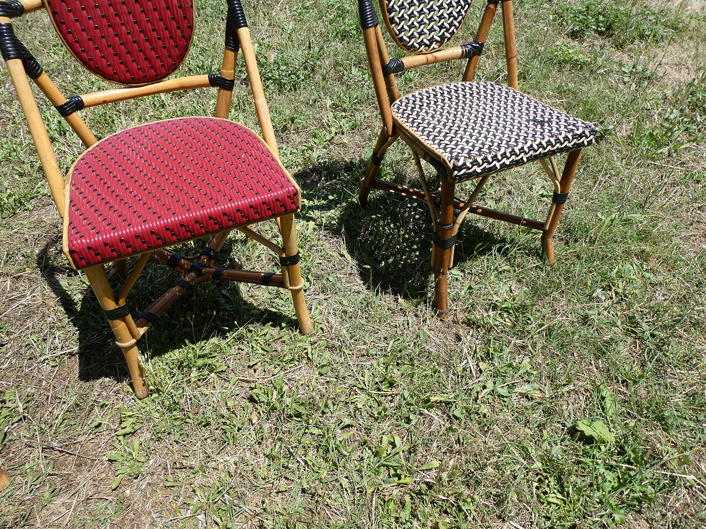 Lot of 4 chairs bistro terrace "Parisian" rattan and braiding