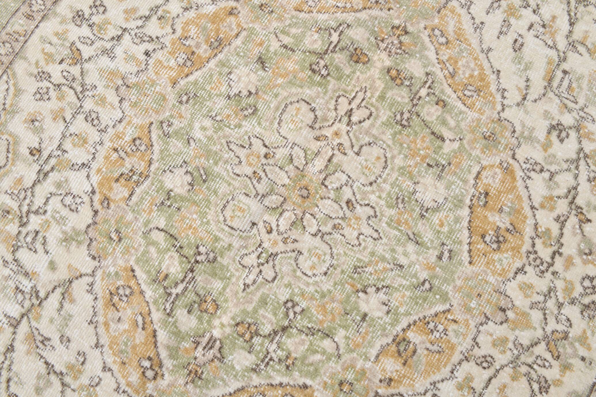 5x9 Light Green & Beige Madallion Corners Vintage Rug, 166x268Cm