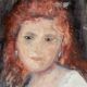 Tableau pastel signé portrait femme rousse