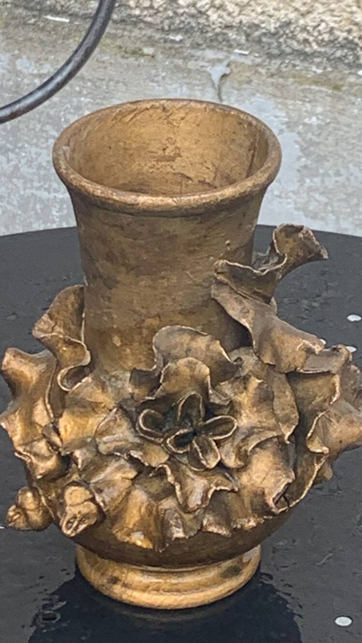 Pair of slip vases, ceramic with golden patina, signed Édouard Gilles.