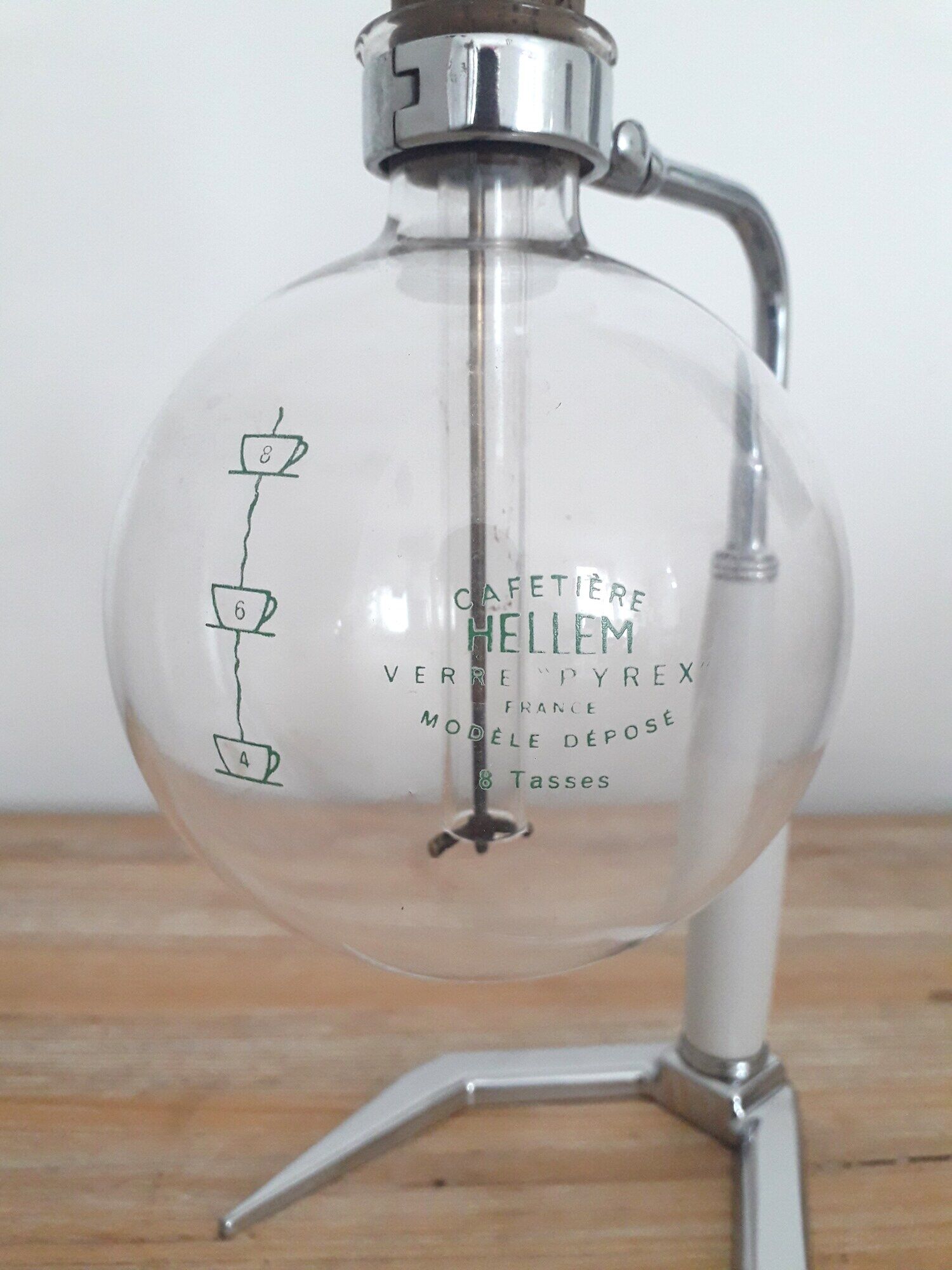 Hellem france vacuum coffee maker - 8 cups, pyrex glass -vintage 1960