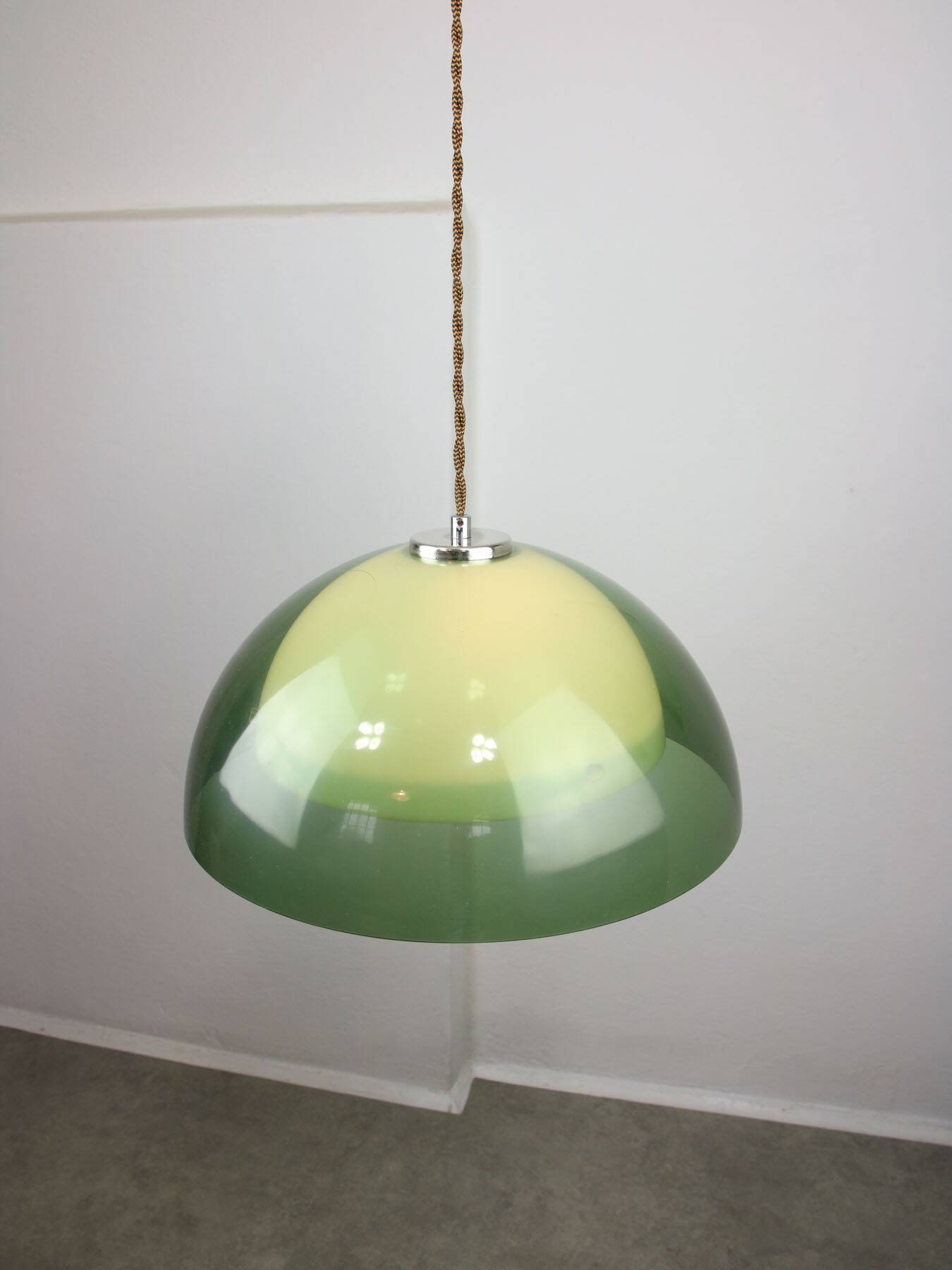 Italian space-age plexiglass green pendant lamp, 70s