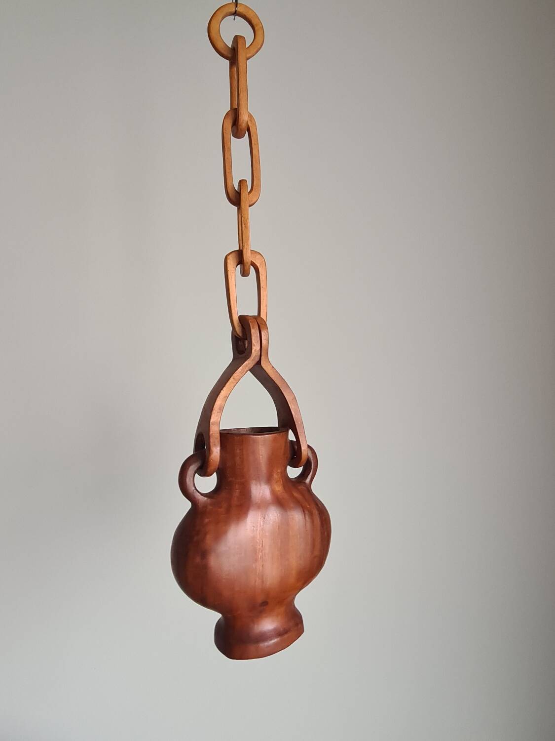 Hanging vase in solid wood carved / handcrafted / 1960