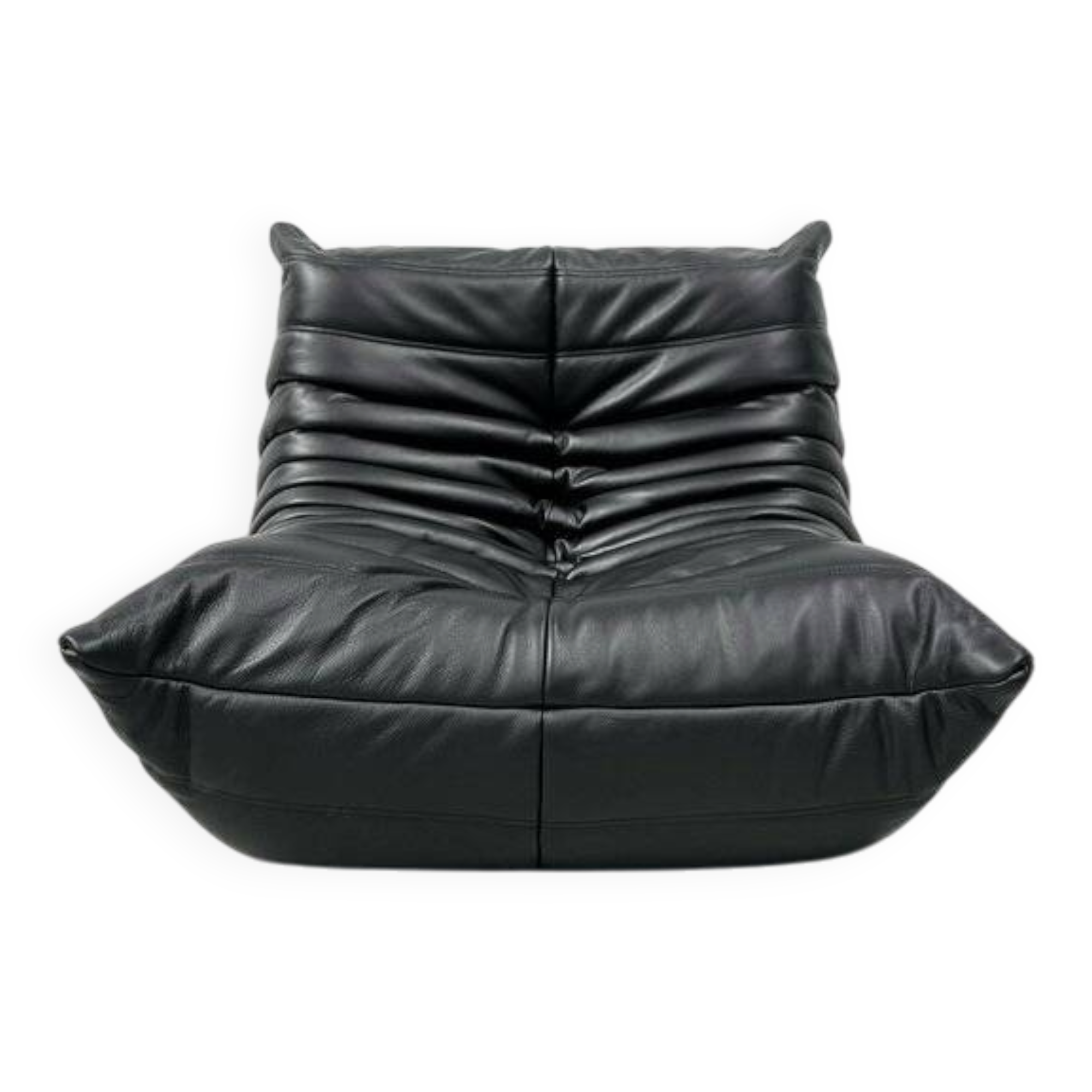 French Togo lounge chair in black leather by Michel Ducaroy for Ligne Roset, 1970s