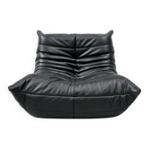 French Togo lounge chair in black leather by Michel Ducaroy for Ligne Roset, 1970s