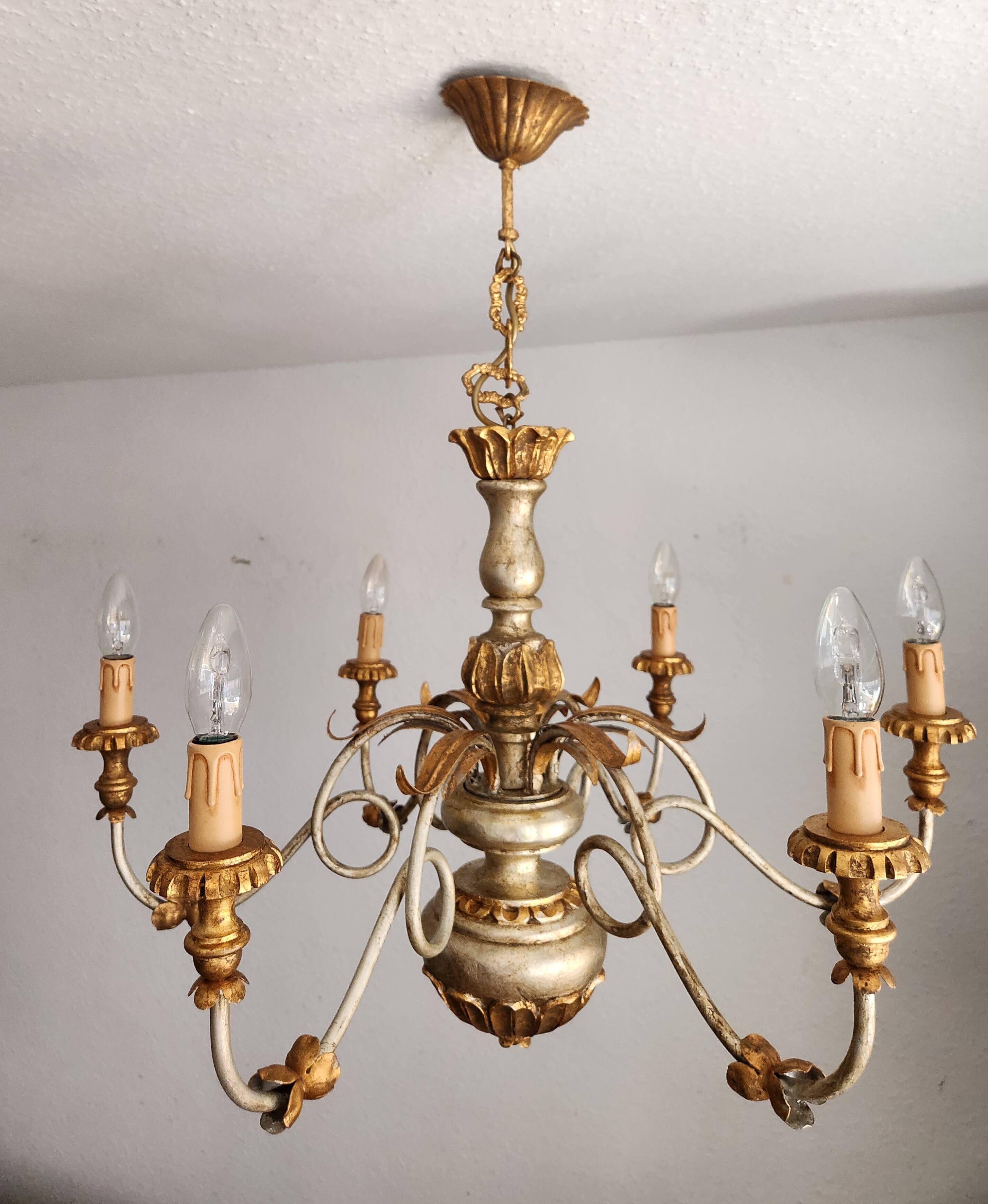 Antique gilded silver chandelier Florentine Rococo Louis XV Italy