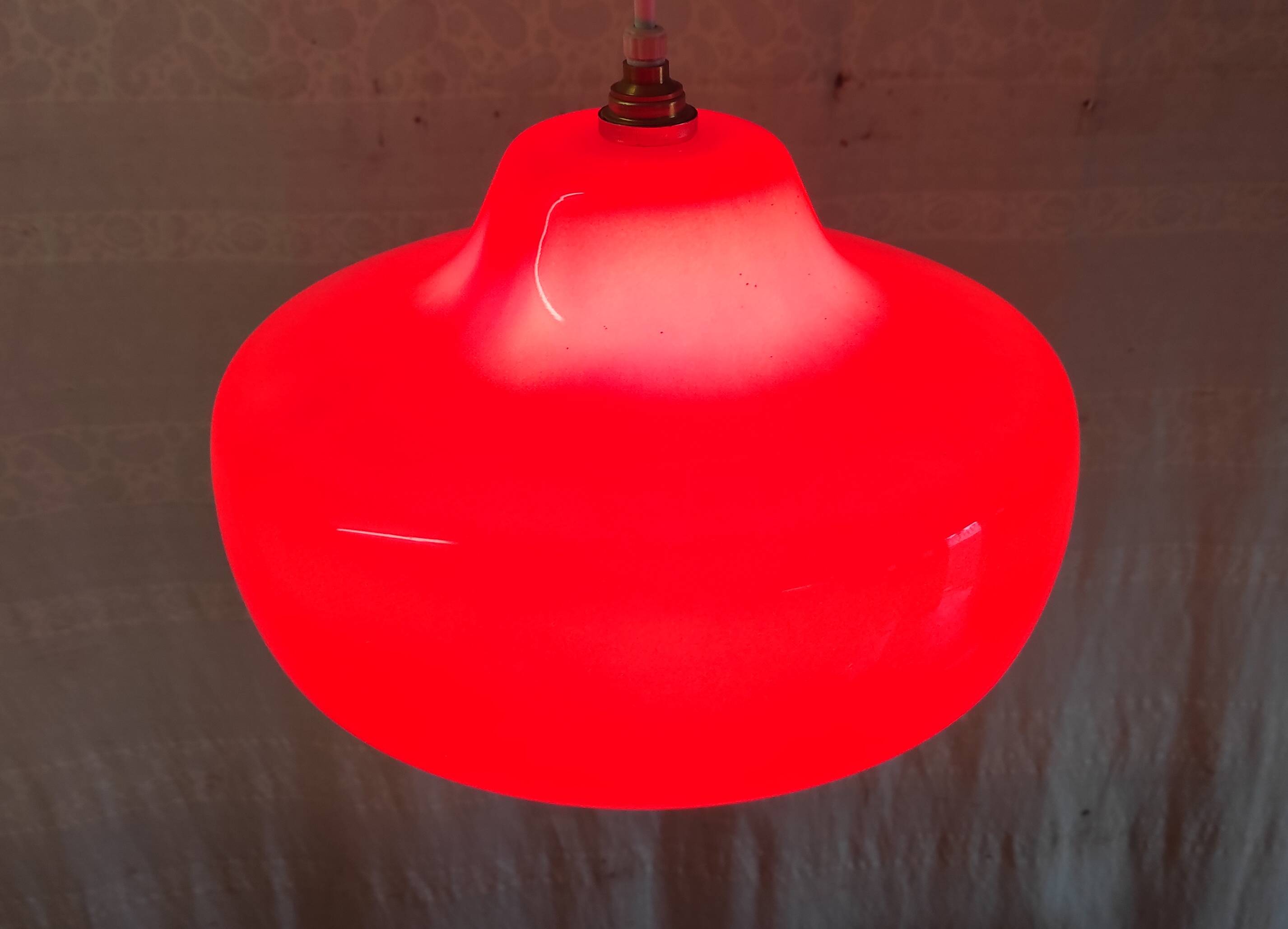 Vintage red glass pendant light from the 70s