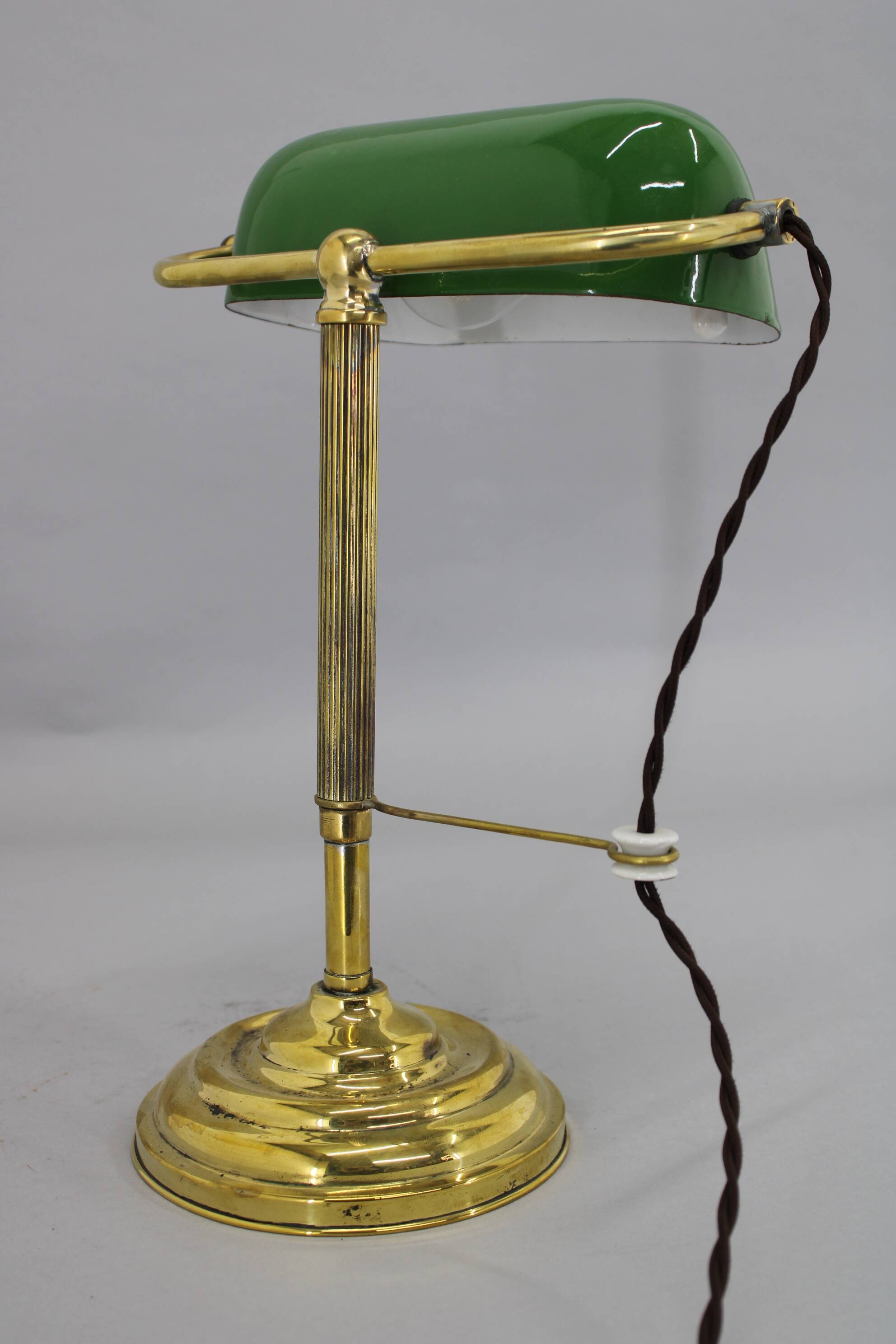 1930s Art Deco Brass  Banker Table Lamp, Czechoslovakia