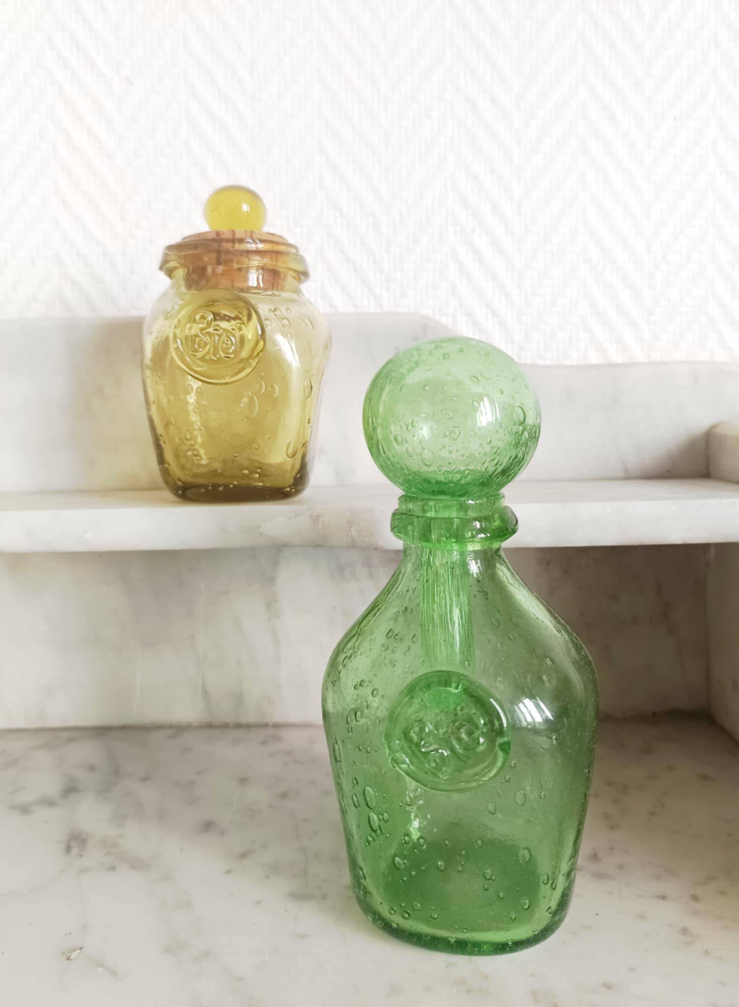 Two Biot bubble glass jars