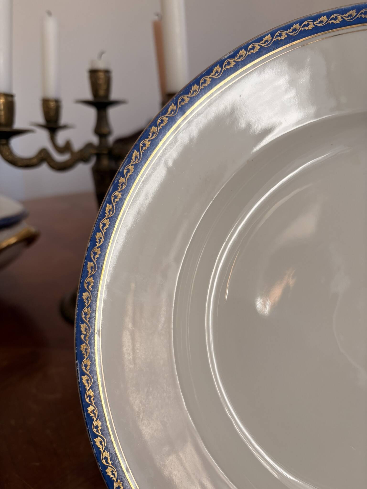 Large Plate 29 cm Salad Bowl Limoges Porcelain Blue Gold Betoule & Legrand