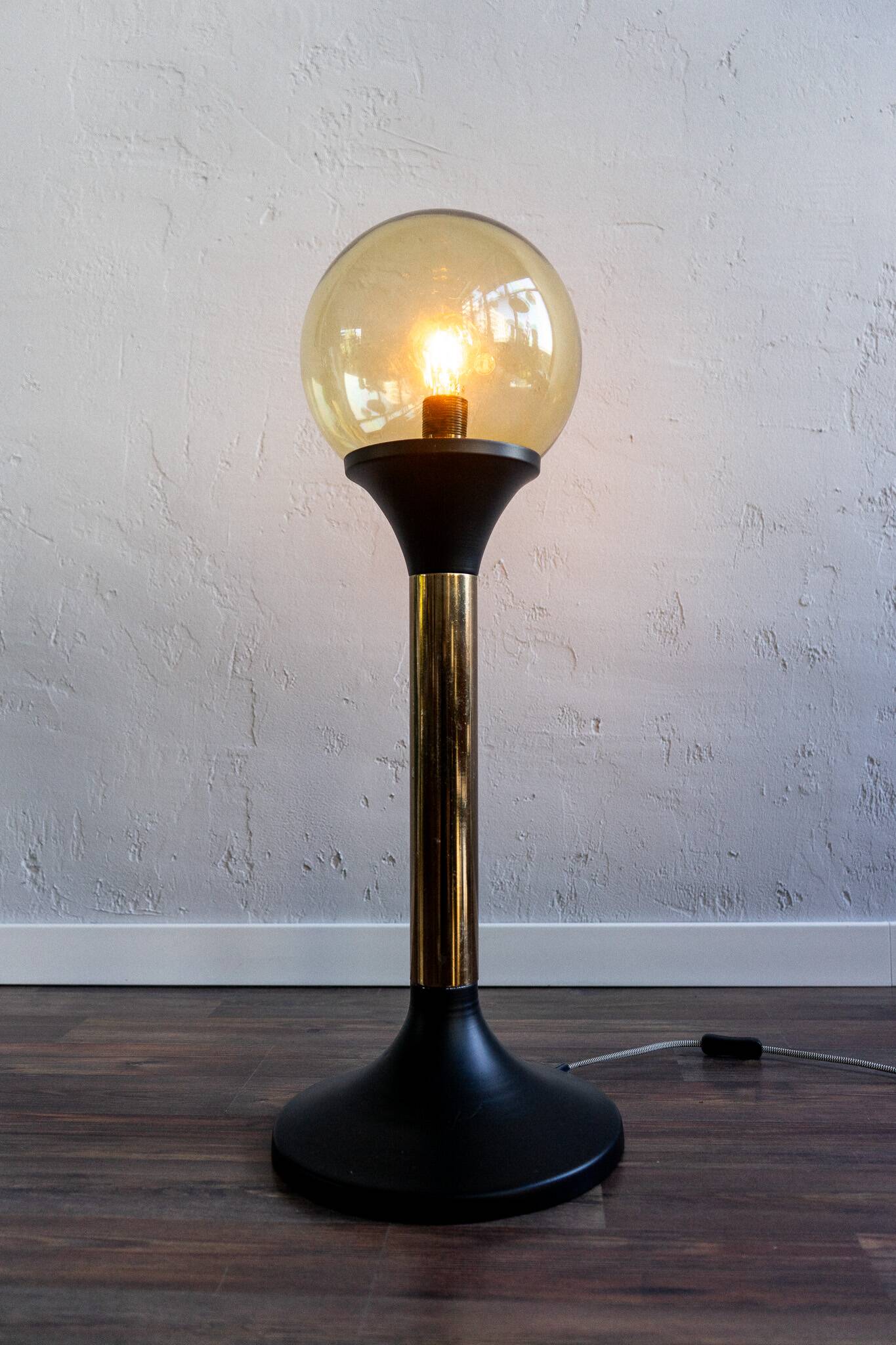 Vintage glass metal floor lamp, 80s