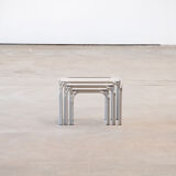 Vintage chrome and glass built-in coffee tables 1970