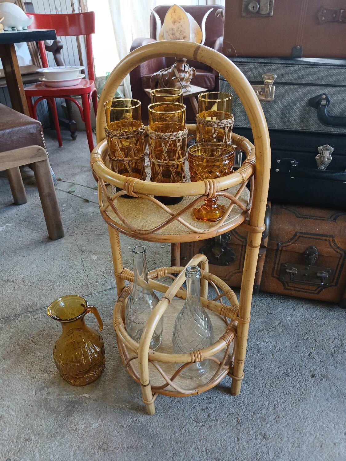 Vintage rattan bottle holder/server