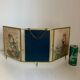 Miroir vintage 1900 triptyque barbier laiton ciselé - 27 x 58 cm