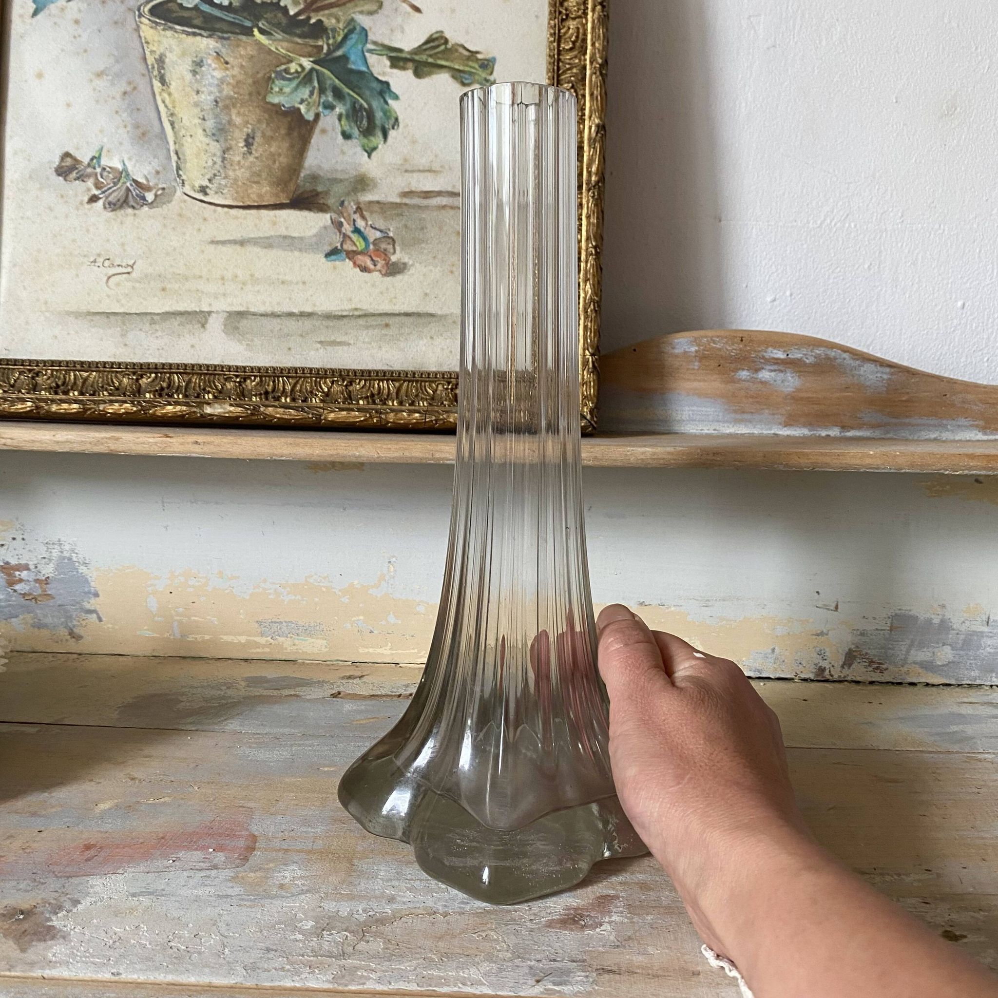 Vase en verre soliflore années 50-60