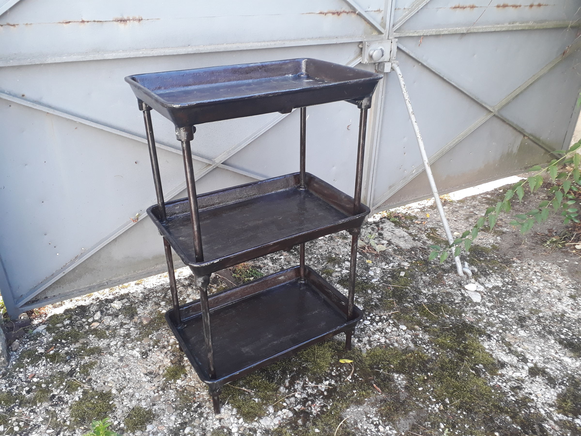 Industrial steel cast iron workshop trolley, 1900