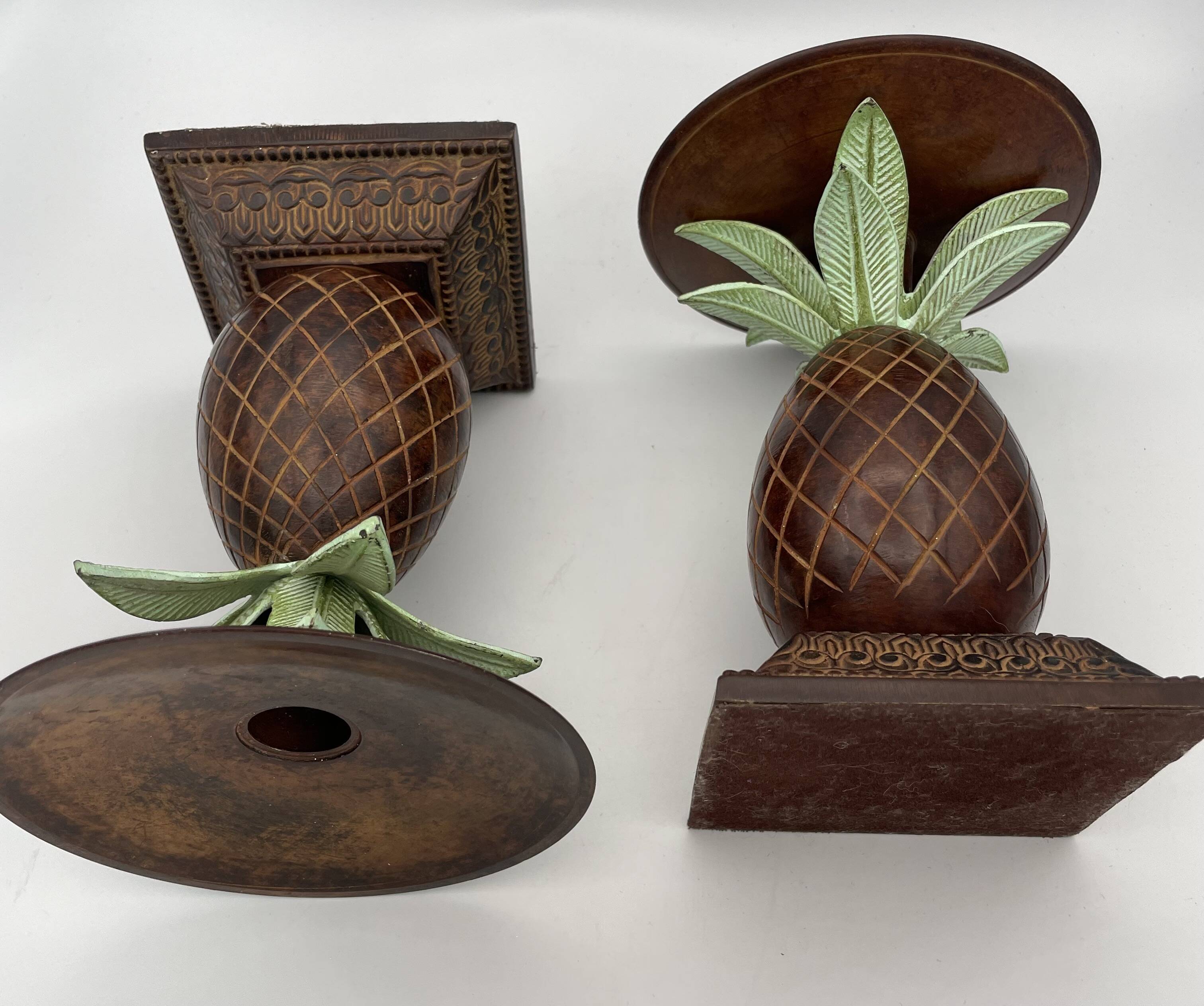 Pair of vintage bronze pineapple candlesticks