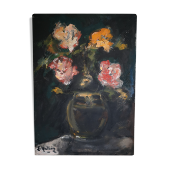 Tableau peinture ancienne nature morte fleurs signée