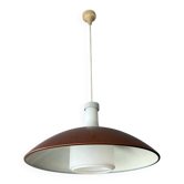 Suspension vintage en métal orange rouille avec opaline
