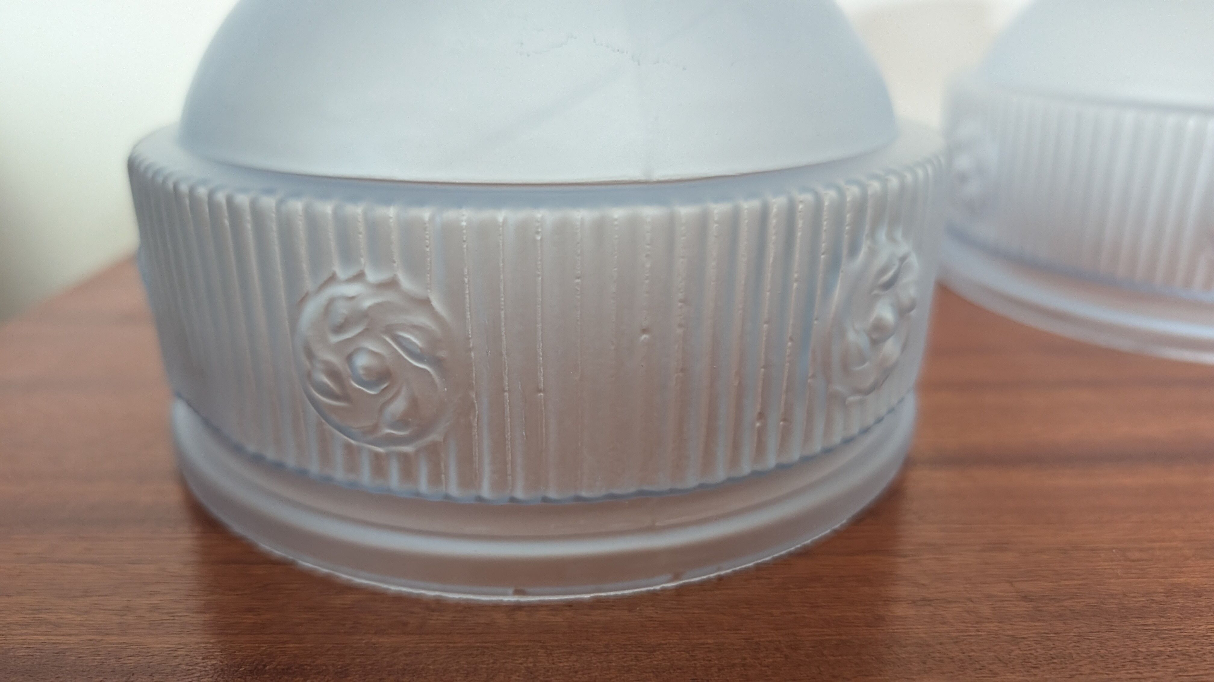 Pair of Art Deco lampshades in frosted blue glass
